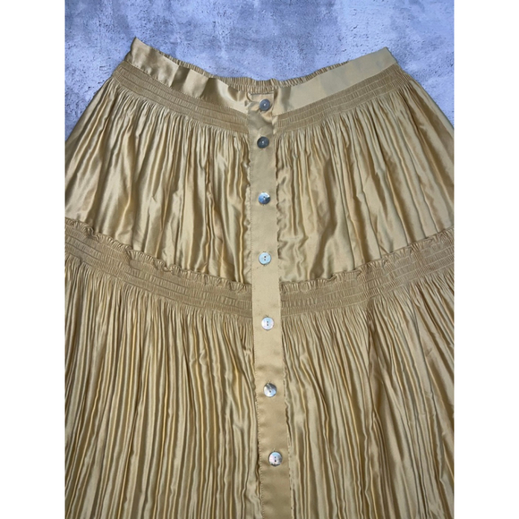 Women's Soft Surroundings Gold Tiered Button-Front Maxi Skirt M - Picture 4 of 8